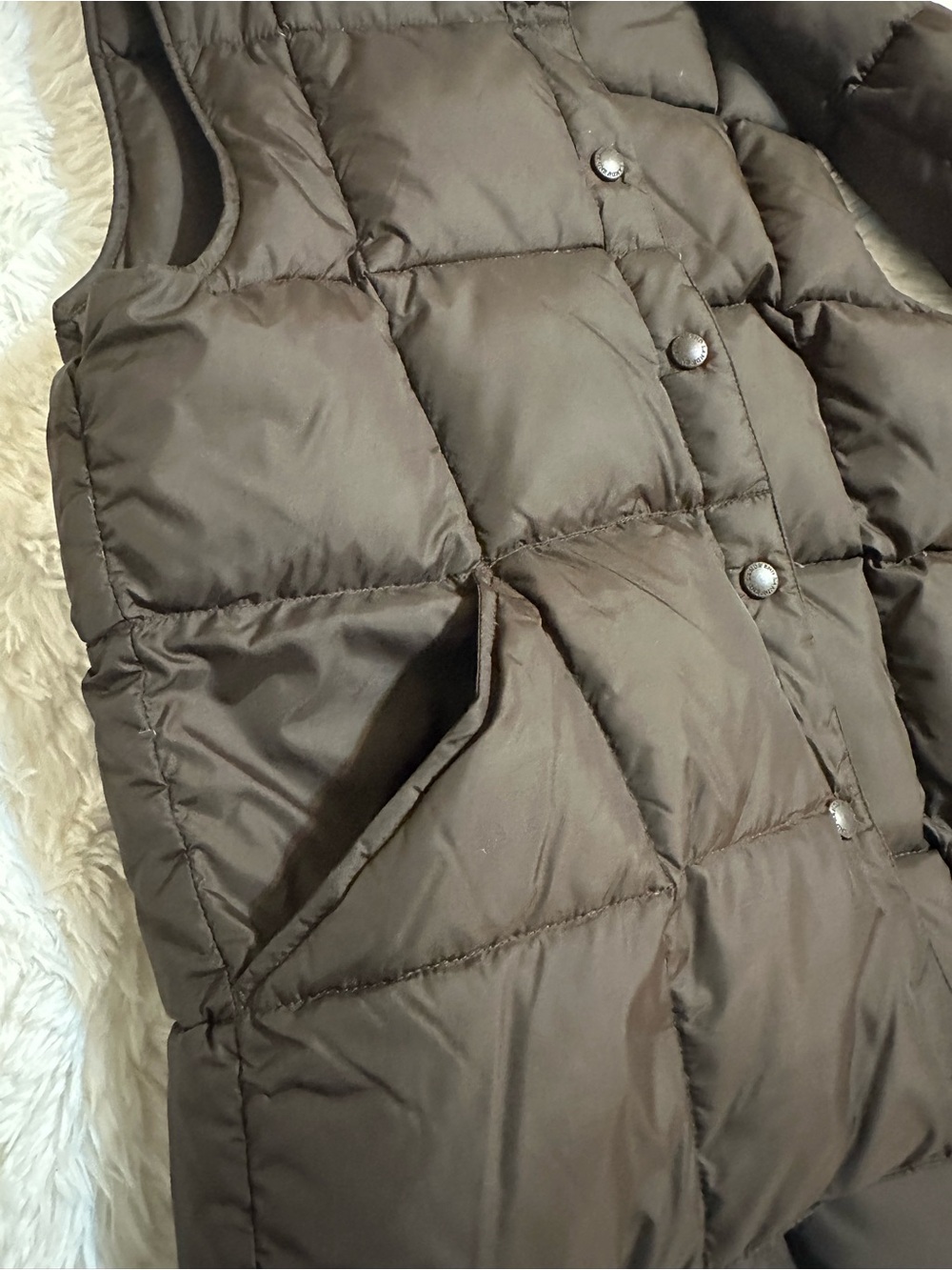 Lands’ End Brown Down Puffer Vest Small 6-8 Quilted Snap Front - Picture 7 of 9